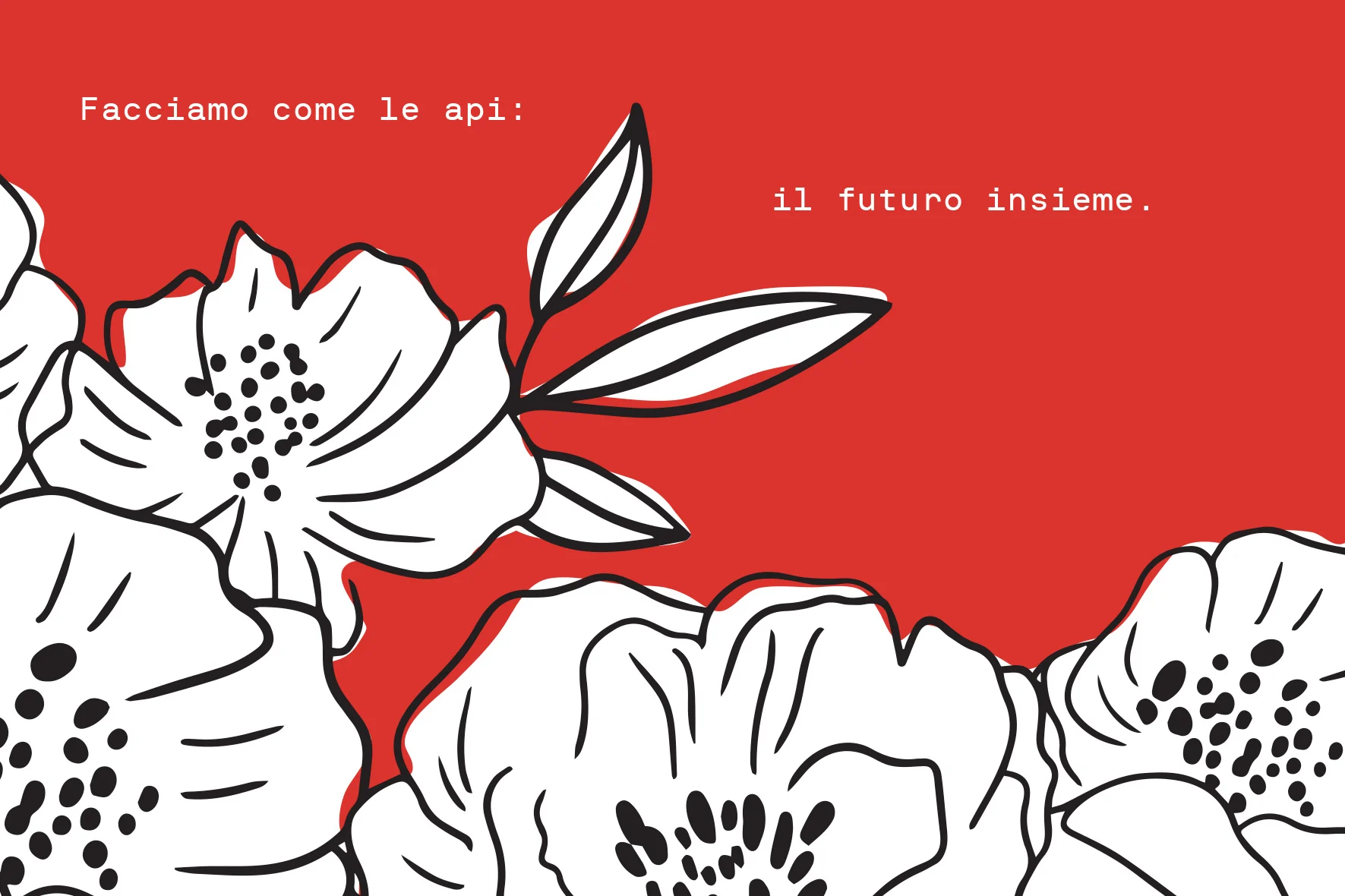 Illustrazione di fiori bianchi con sfondo di colore rosso con una frase